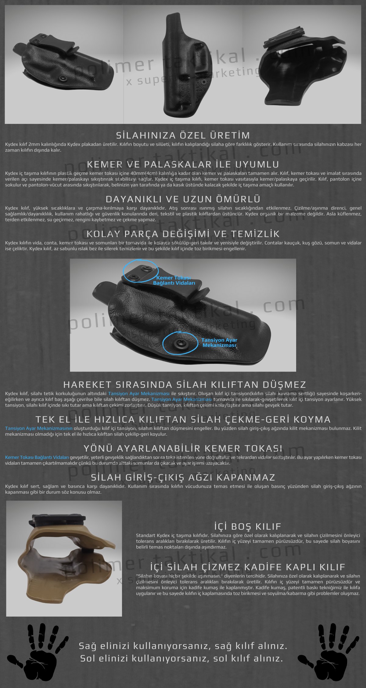 Kydex Silah Kılıfı İç Taşıma Kydex IWB Gun Holster