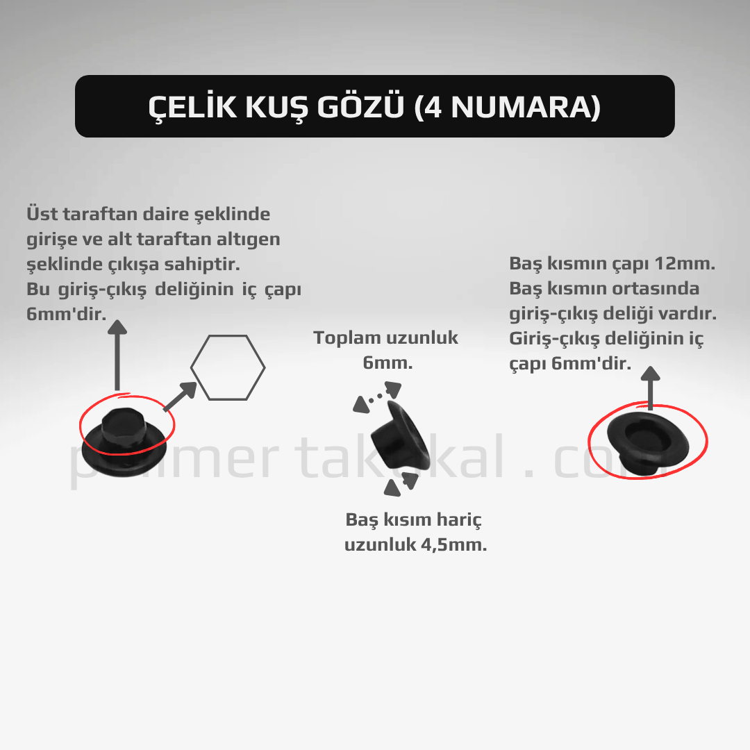 4 Numara Çelik Kuş Gözü (50'li Paket)