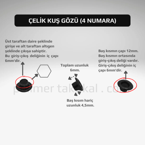 4 Numara Çelik Kuş Gözü (50'li Paket)