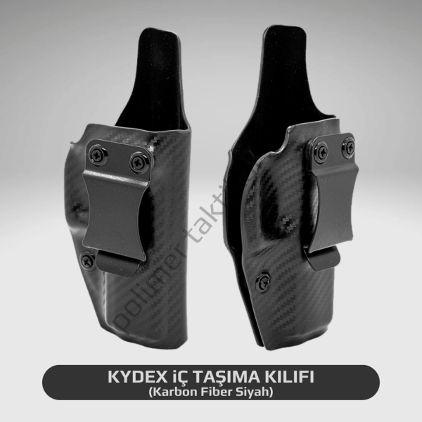Glock 43X Kydex Silah Kılıfı İç Taşıma Sağ - İçi Silah Çizmez Kadife Kaplı - Karbon Fiber Siyah