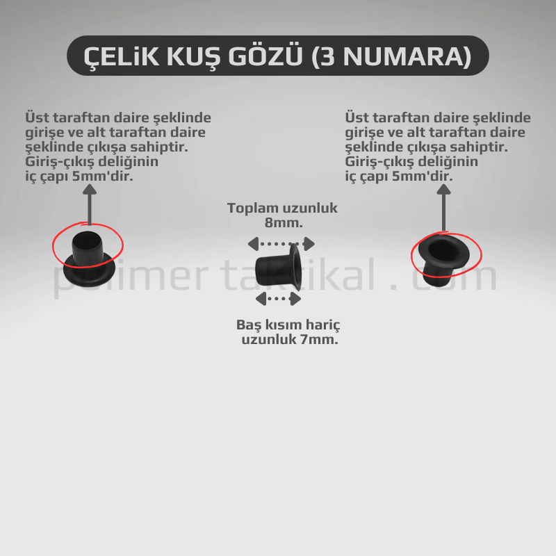 3 Numara Çelik Kuş Gözü (50'li Paket)