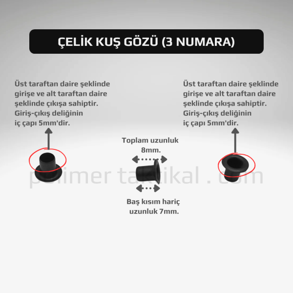 3 Numara Çelik Kuş Gözü (50'li Paket)