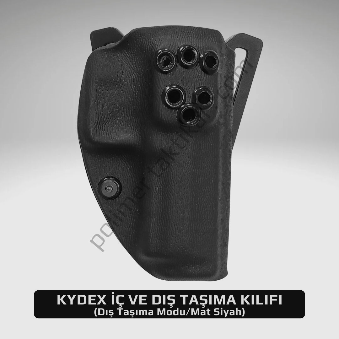 Glock 19 Kydex Tabanca Kılıfı İç Ve Dış Taşıma Sol - Mat Siyah - İçi Silah Çizmez Kadife Kaplı - Dış Taşıma (Kılıfın kurulumu dış taşıma için yapılır. İç taşıma için gerekli kemer tokası, somun ve vidalar paket içerisinde gönderilir)